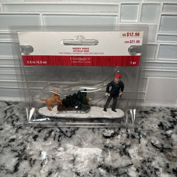 Merry Monos Celebrate It Man Dog Sled Tree Pull Figure - Picture 1 of 4